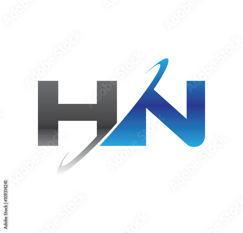 hn initial logo with double swoosh blue and grey