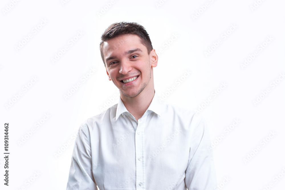 Portrait of man smiling, isolated over a white background Portrait of man smiling, isolated over a white background