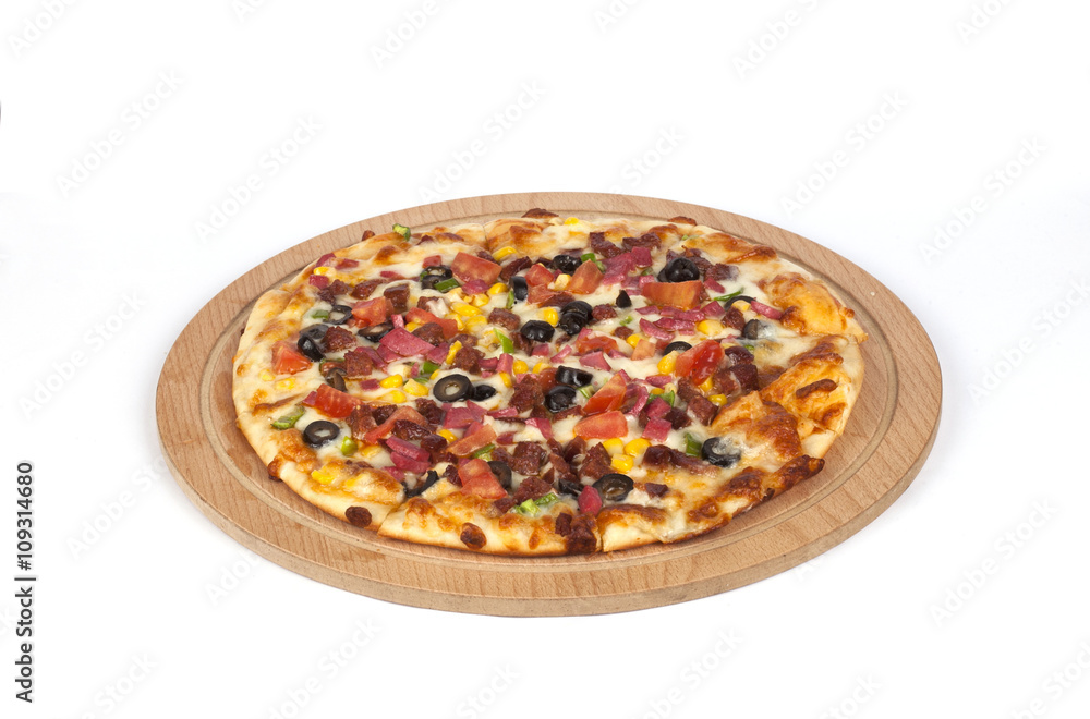 Mixed pizza on a white background Mixed pizza on a white background