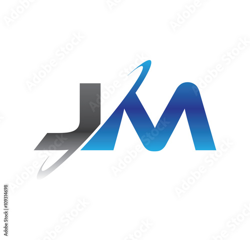 jm initial logo with double swoosh blue and grey