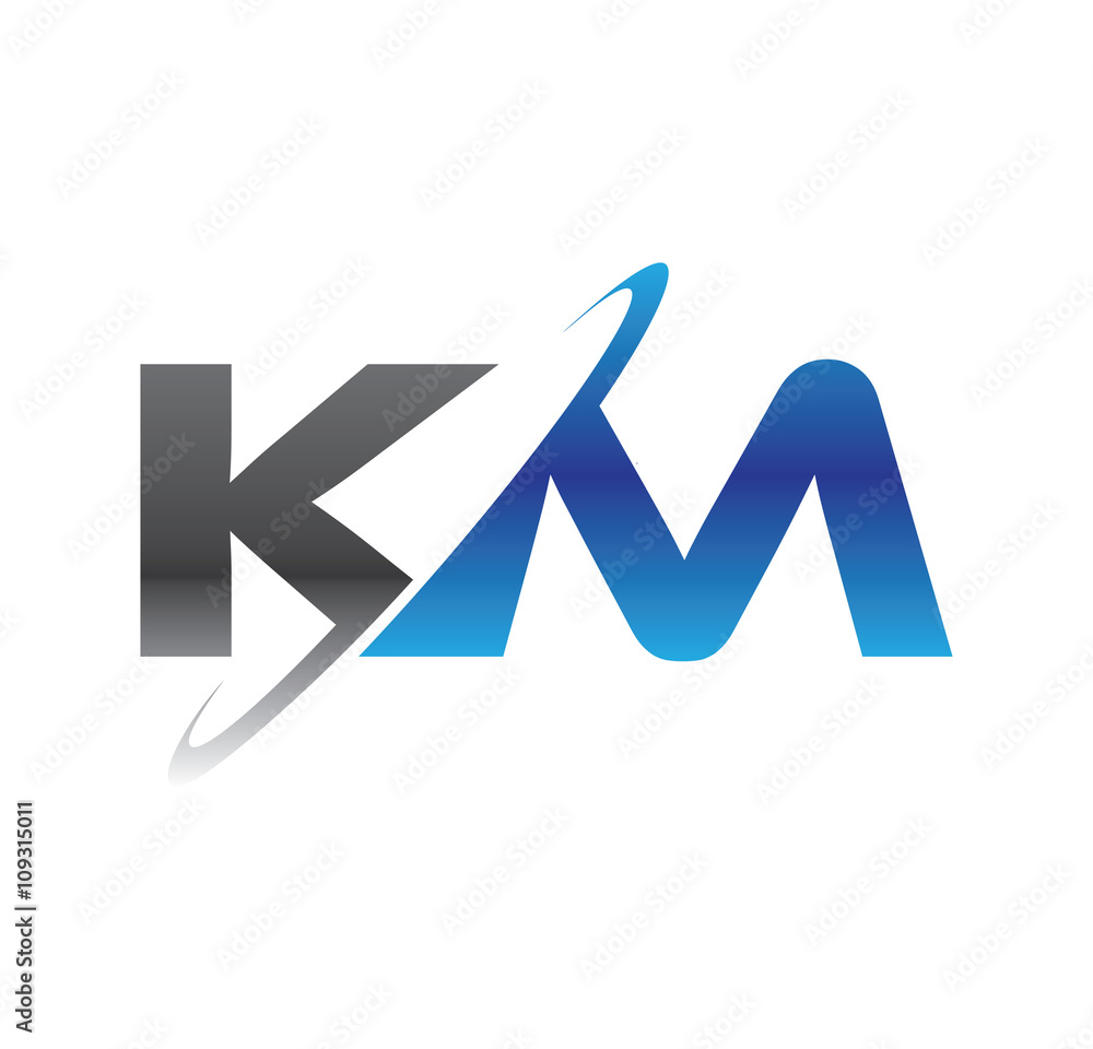 km initial logo with double swoosh blue and grey km initial logo with double swoosh blue and grey
