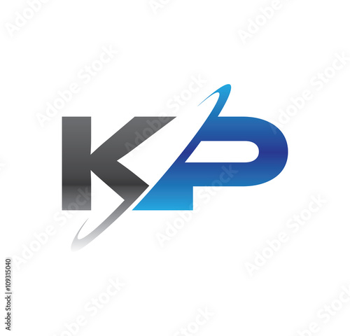 kp initial logo with double swoosh blue and grey