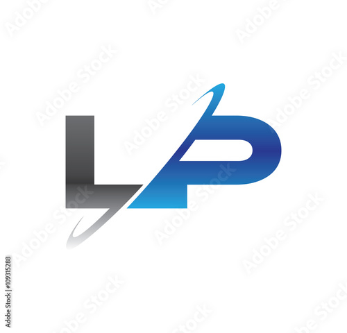 lp initial logo with double swoosh blue and grey