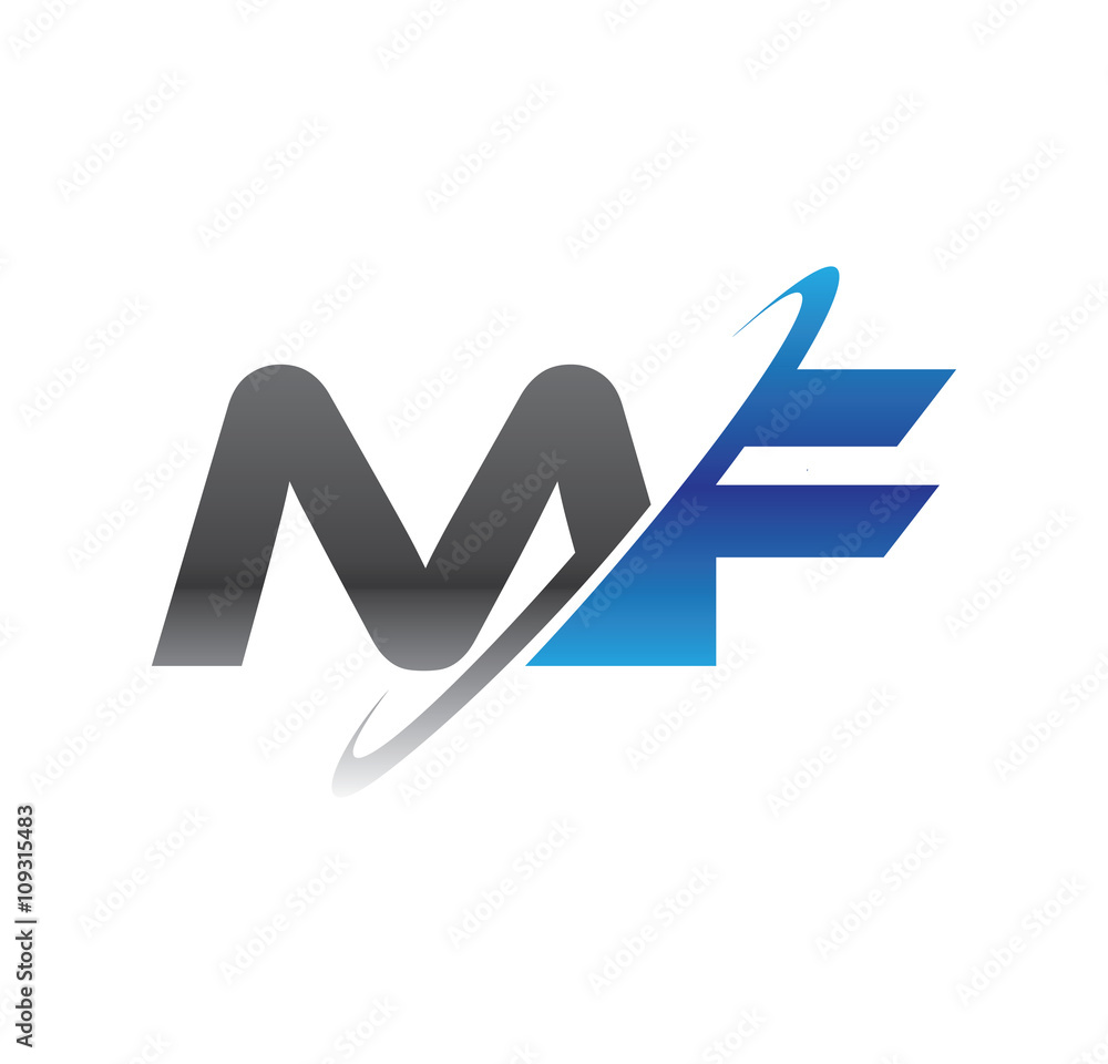 mf initial logo with double swoosh blue and grey mf initial logo with double swoosh blue and grey