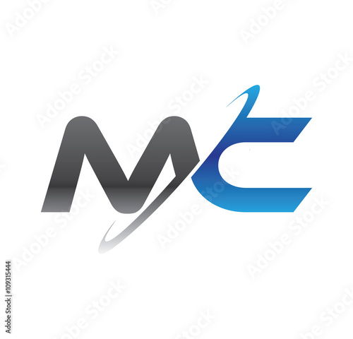 mc initial logo with double swoosh blue and grey