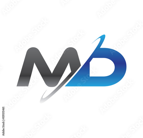 md initial logo with double swoosh blue and grey photo