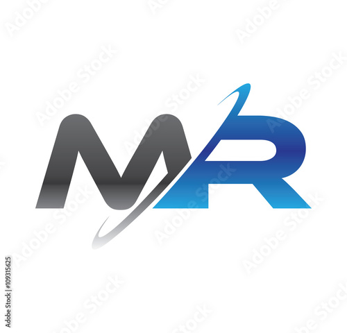 mr initial logo with double swoosh blue and grey