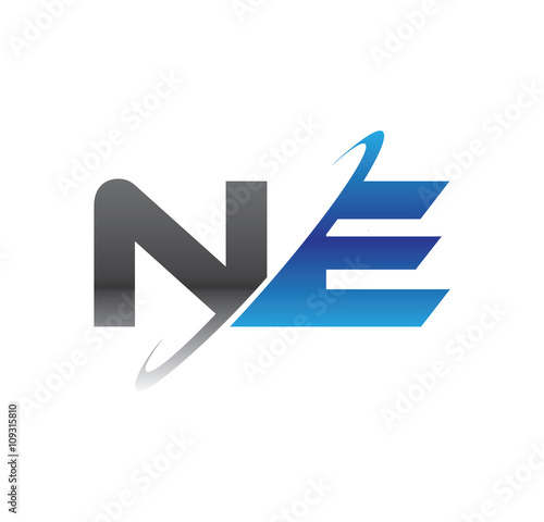 ne initial logo with double swoosh blue and grey