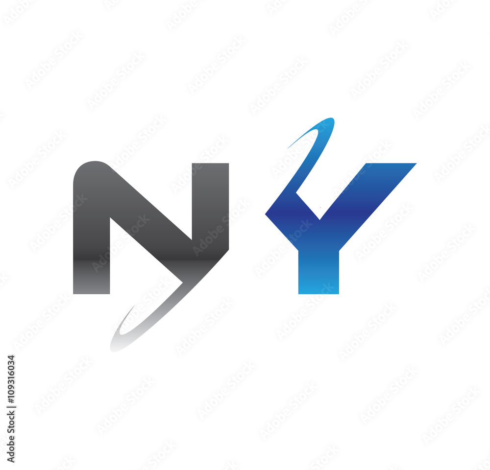 ny initial logo with double swoosh blue and grey ny initial logo with double swoosh blue and grey