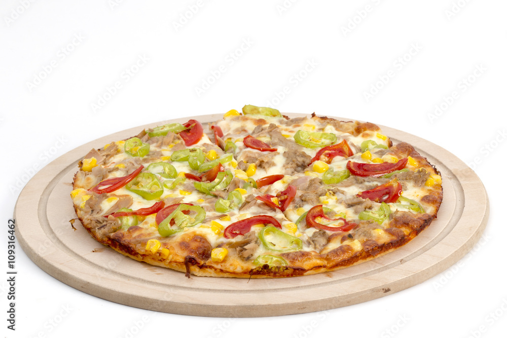 Mixed pizza on a white background