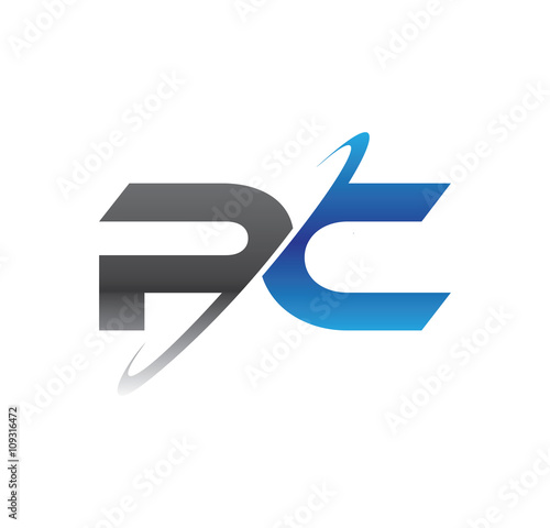 pc initial logo with double swoosh blue and grey