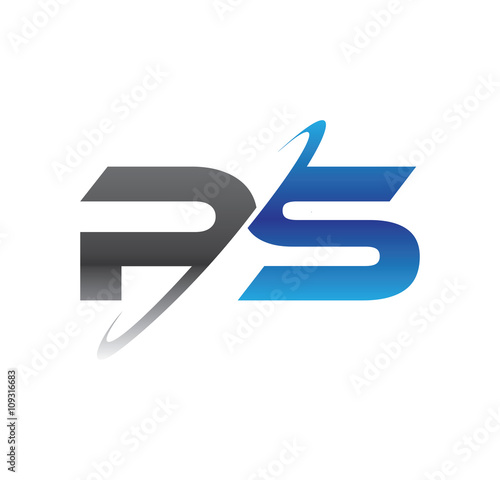 ps initial logo with double swoosh blue and grey