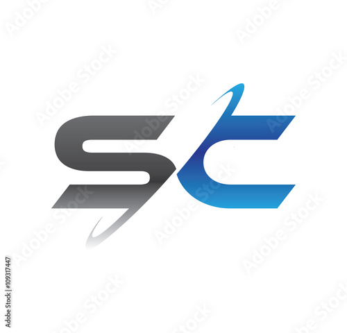 sc initial logo with double swoosh blue and grey