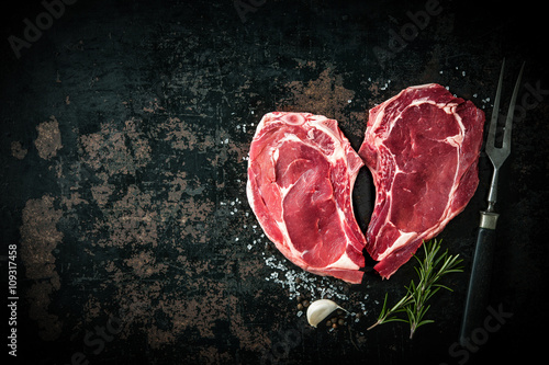 Heart shape raw fresh veal meat steaks