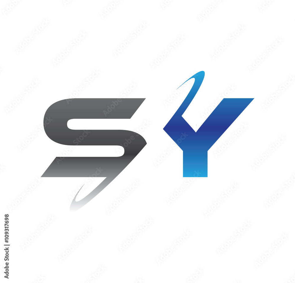 sy initial logo with double swoosh blue and grey sy initial logo with double swoosh blue and grey