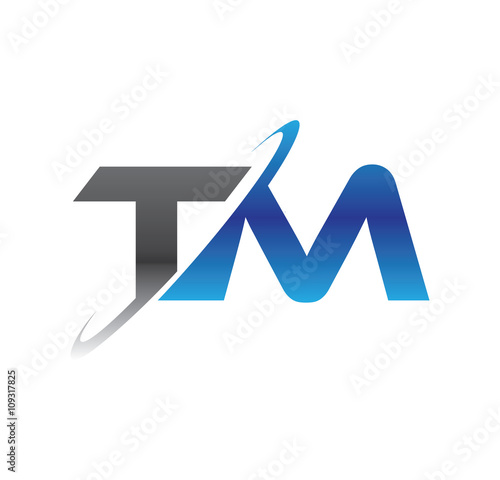 tm initial logo with double swoosh blue and grey