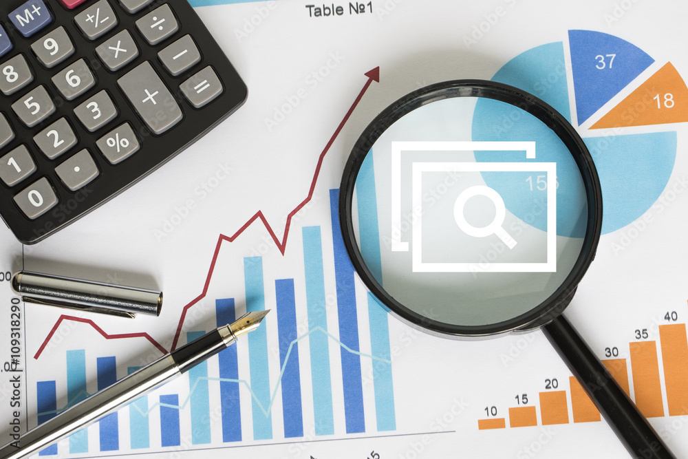 Business icon search loupe magnifier file chart Business icon search loupe magnifier file chart