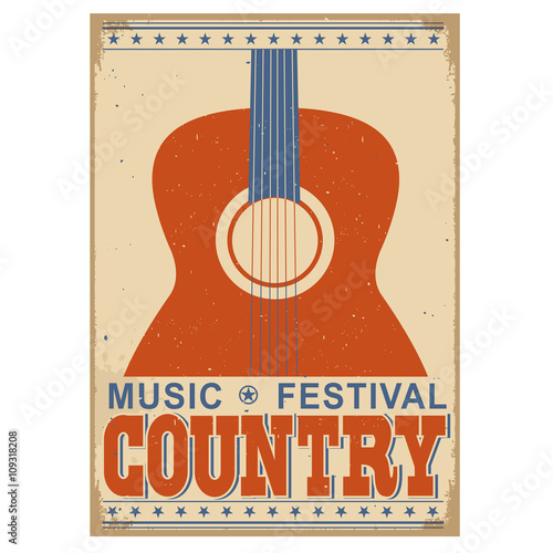  Country music festival background with text.Vector old poster w