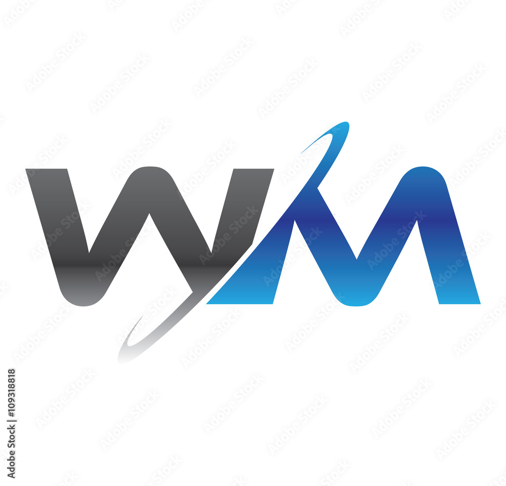 wm initial logo with double swoosh blue and grey wm initial logo with double swoosh blue and grey