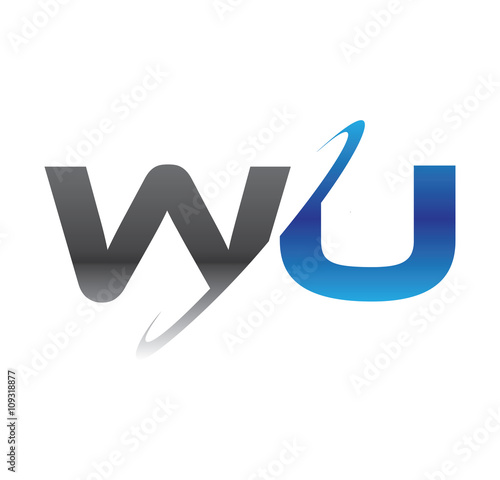 wu initial logo with double swoosh blue and grey