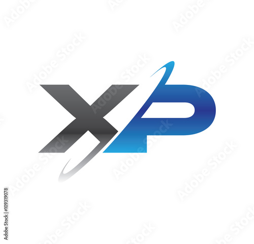 xp initial logo with double swoosh blue and grey