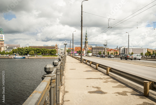 Cityscape of Riga with bridge over river