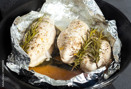 Chicken fillet steamed in foil