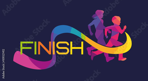 Children run the finishing tape vector, logo, template, polylines, color