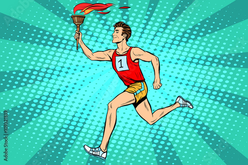 The man athlete torchbearer sports fire summer games