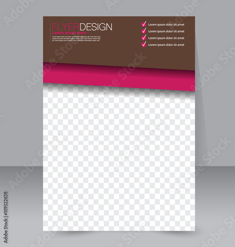 Brochure design. Flyer template. Editable A4 poster for business, education, presentation, website, magazine cover. Pink and brown color.