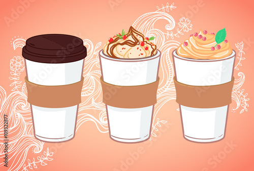 Hand drawn vector illustration - Coffee to go and other sweet de