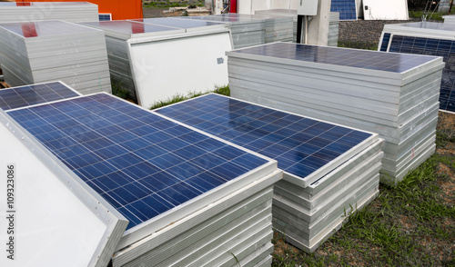 Piles of solar cells ready for installation