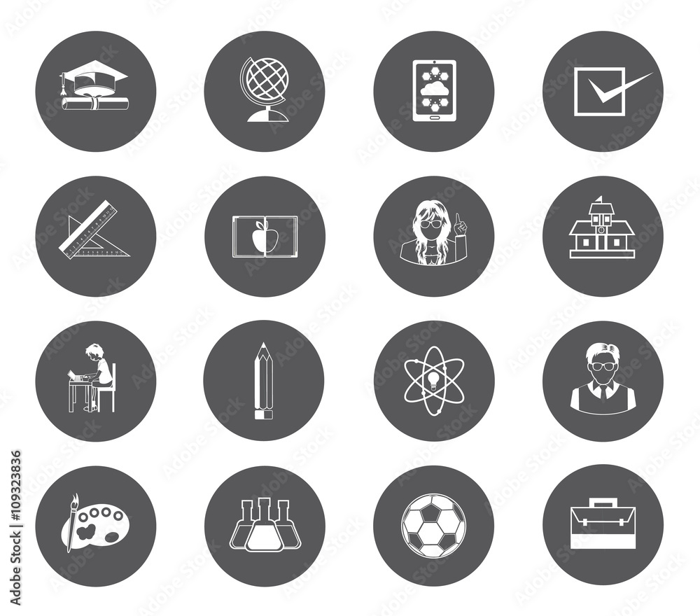 Modern flat education icons set with long shadow effect Modern flat education icons set with long shadow effect