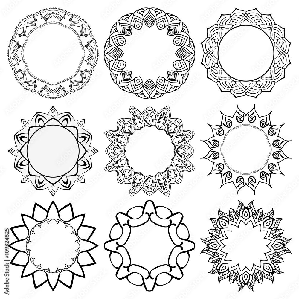 Set of round frames with the mandala. Decorative elements for design. Set of round frames with the mandala. Decorative elements for design.