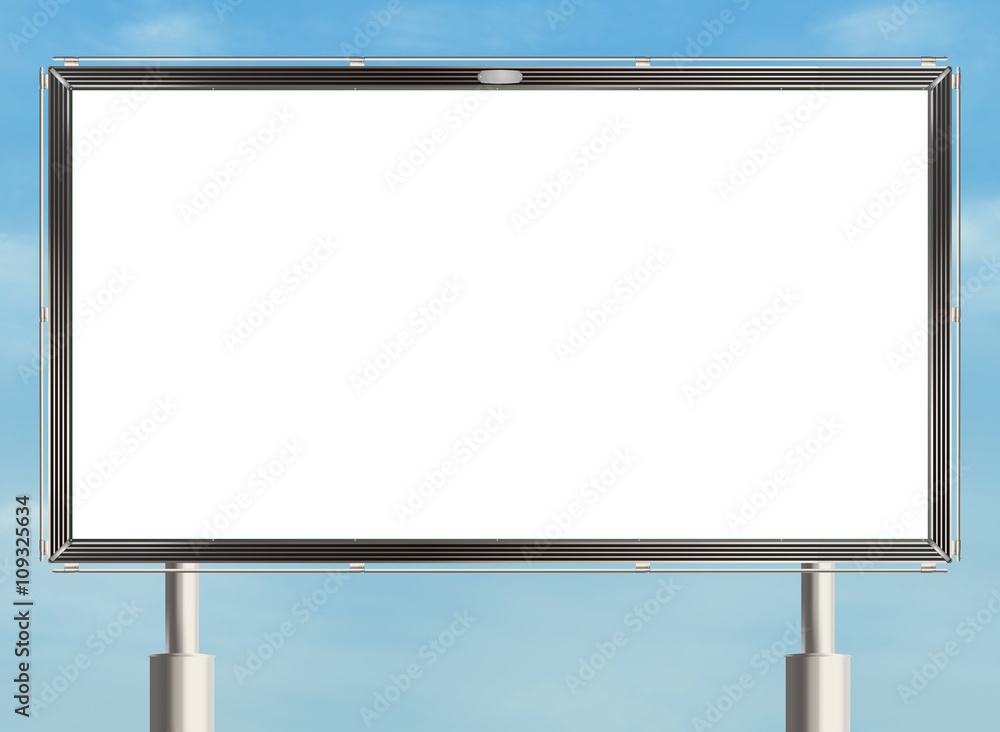 Obraz premium Empty billboard with white copy space on the sky background. Raster illustration.