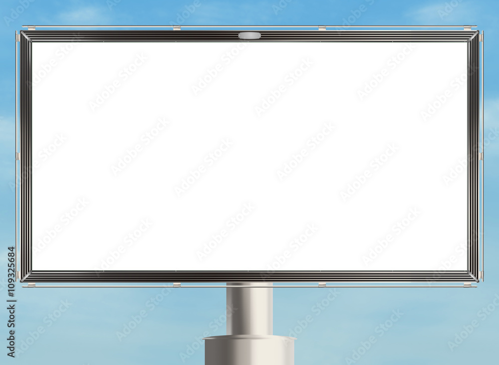 Obraz premium Empty billboard with white copy space on the sky background. Raster illustration.