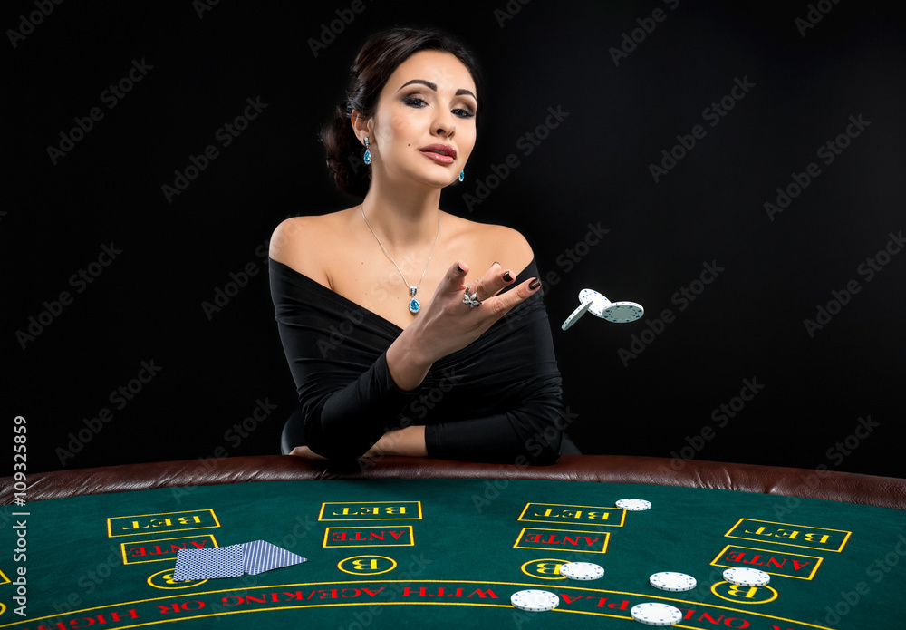 sexy woman with poker cards and chips sexy woman with poker cards and chips