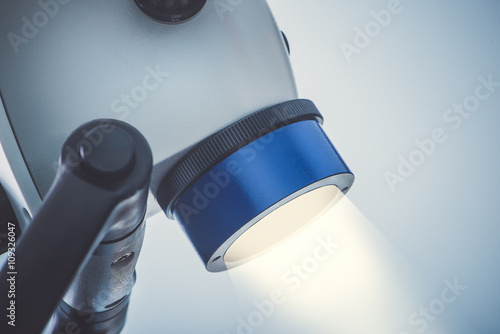 Dental microscope with lighting effect.