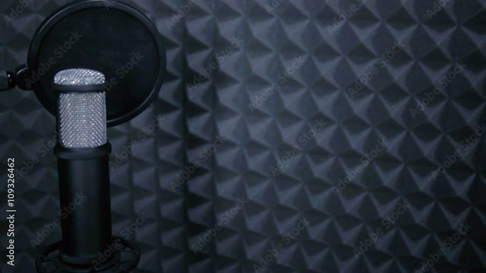 Sound Studio microphone in audio production studio. HD.