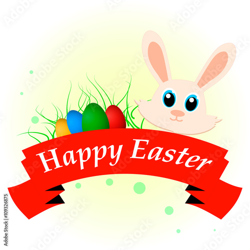 Happy easter red ribbon with bunny and eggs