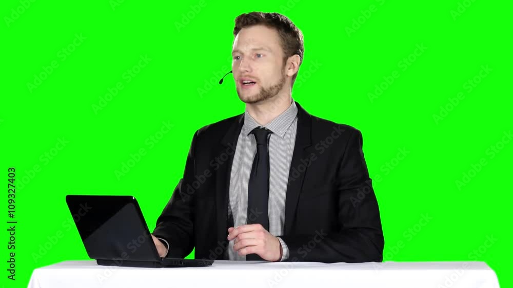 Call center operator. Green screen Call center operator. Green screen