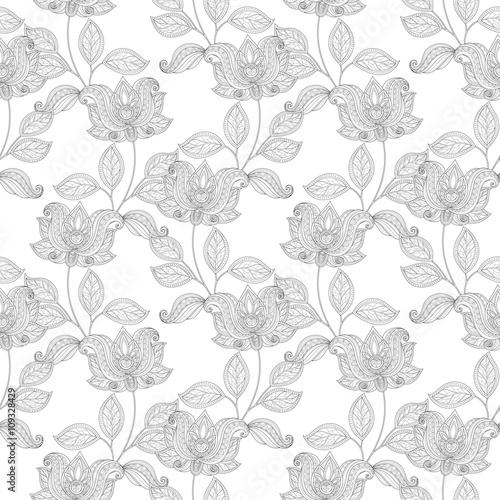 Vector Seamless Monochrome Floral Pattern