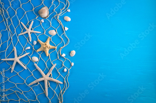 Wooden blue background in marine style