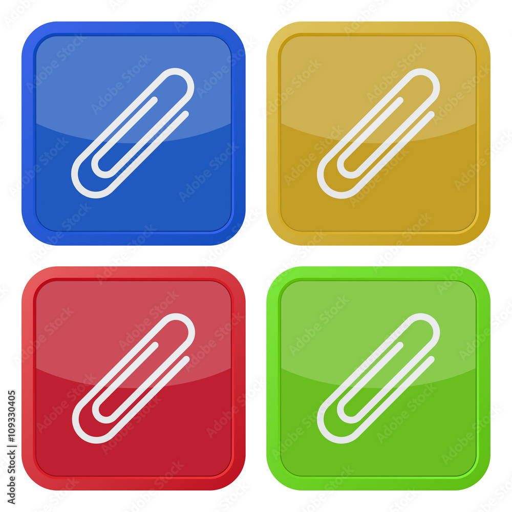 set of four square icons with paper clip set of four square icons with paper clip
