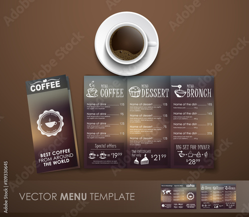 The mockup of the coffee menu with a cup of coffee