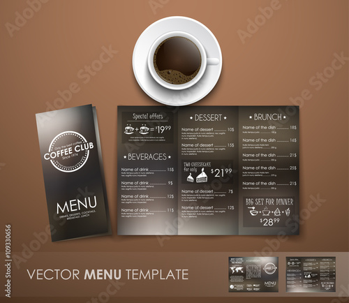 The mockup of the coffee menu with a cup of coffee