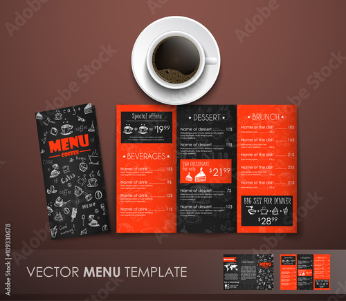 The mockup of the coffee menu with a cup of coffee