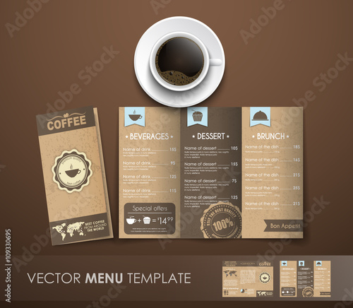 The mockup of the coffee menu with a cup of coffee