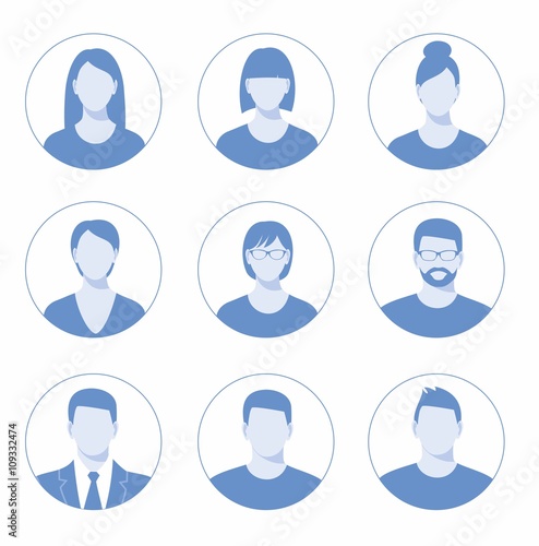 Avatar profile icon set including male and female.