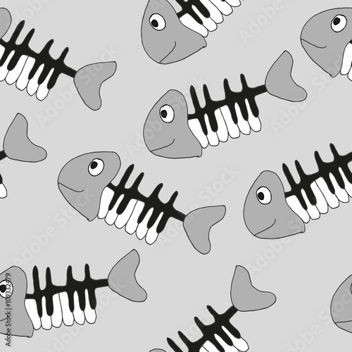 seamless pattern of fish, skeleton